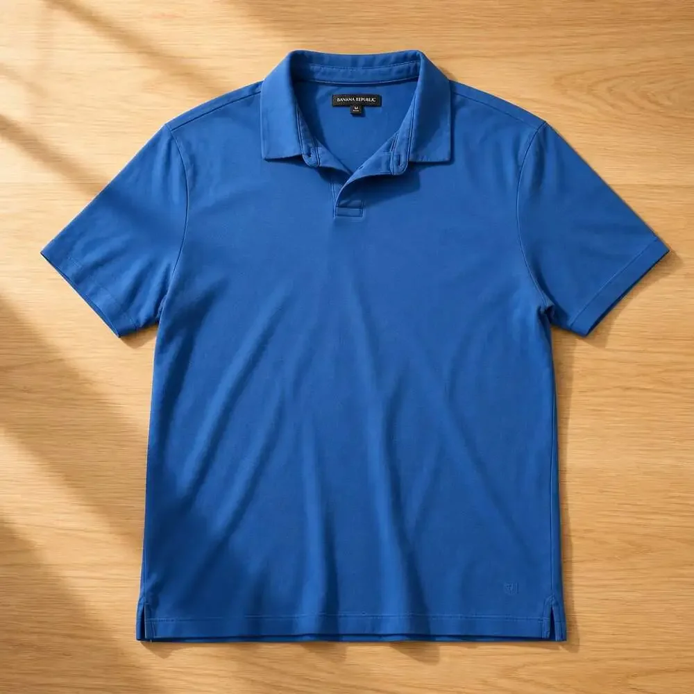 Banana Republic Men's Blue Short Sleeve Polo Shirt with Embroidered Logo